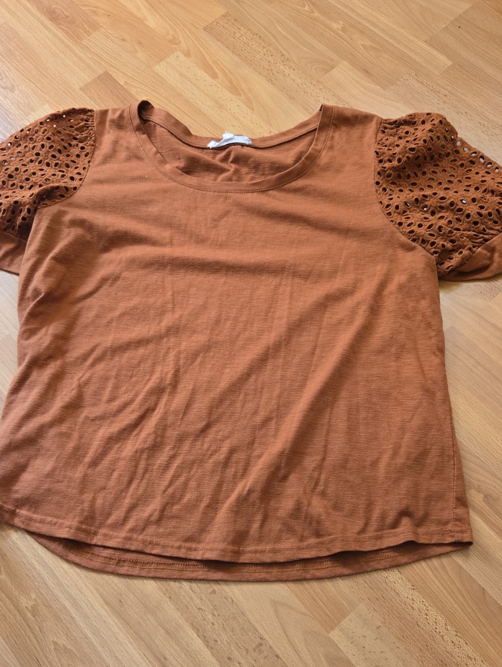 Jane and Delancey Short Sleeve Eyelet Tee - Rust Orange